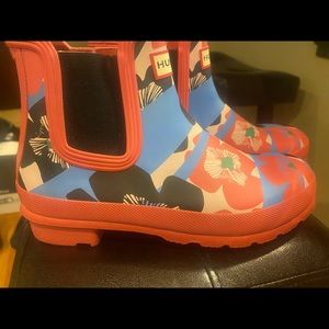 Flower Pattern Hunter Ankle Rain Boots
